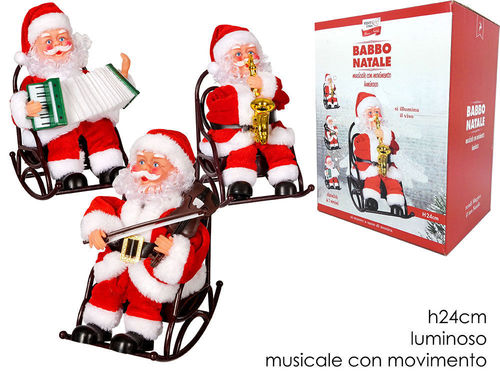 1 Babbo Natale Seduto con luci movimento e suoni h 24 cm Modelli Assortiti