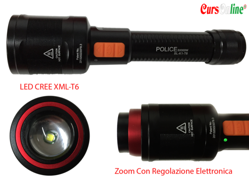 Torcia Professionale Zoom Elettrico LED CREE XM-L T6 BL-K1