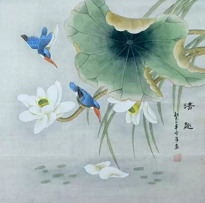 Piume blu/Lotus pond