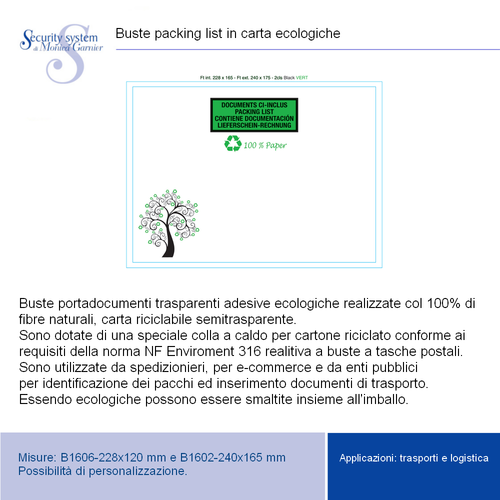 Buste packing list in carta ecologiche ECO