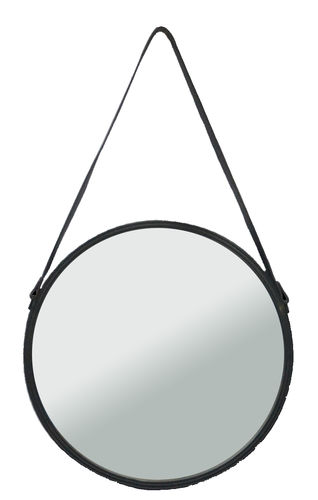 Specchio rotondo da parete "Minimal", bordo in ferro, con cintura in cuoio, cm 40,5x3