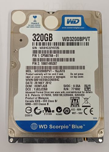 5 x HDD WD 320GB 2,5" modello WD3200BPVT (pack 5 pezzi)